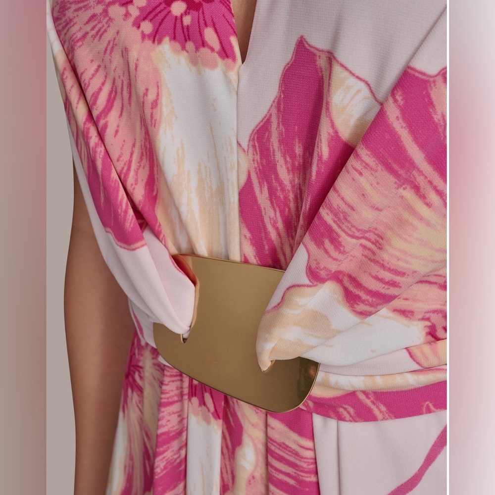 NWT Donna Karan Floral A-Line Midi Dress. Size 12. Misty Rose Pink - Picture 9 of 10